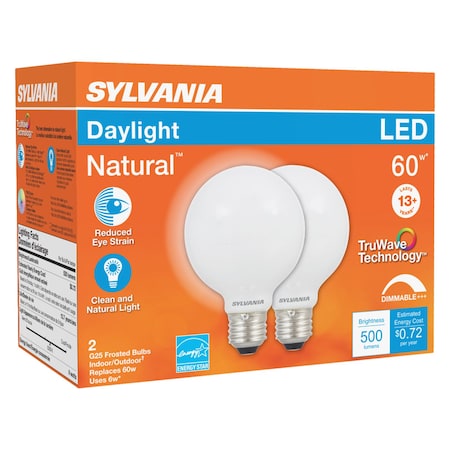 Sylvania Sylvania TruWave G25 E26 (Medium) LED Bulb Daylight 60 Watt Equivalence 2 pk 40768
